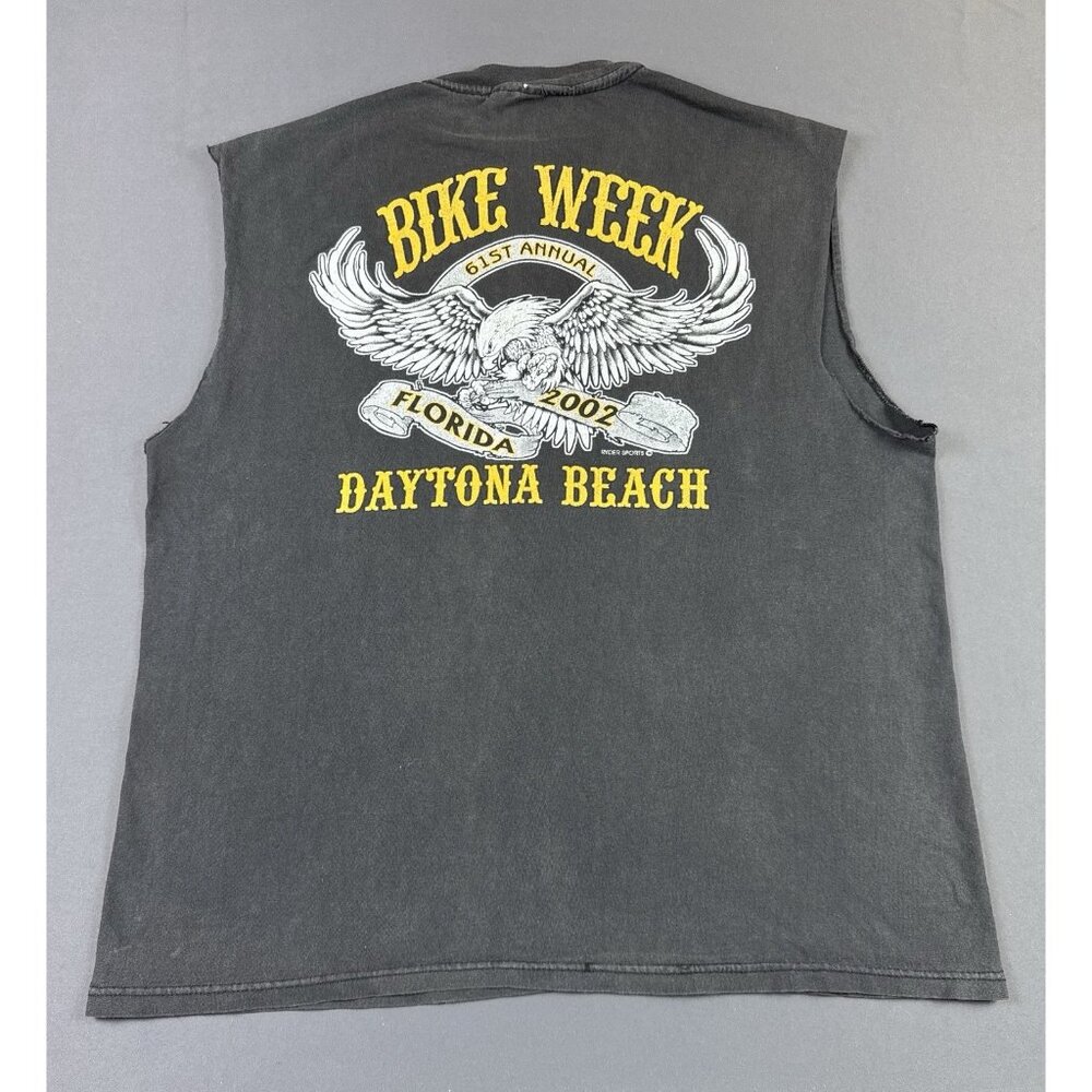 Rare Vintage Y2K Bike Week 2002 Daytona Beach Motorcycle Sun Fade Cut Off Sleeve